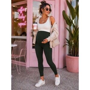 Army Green Maternity Leggings Over The Belly Buttery Soft Pregnancy Yoga Pants M